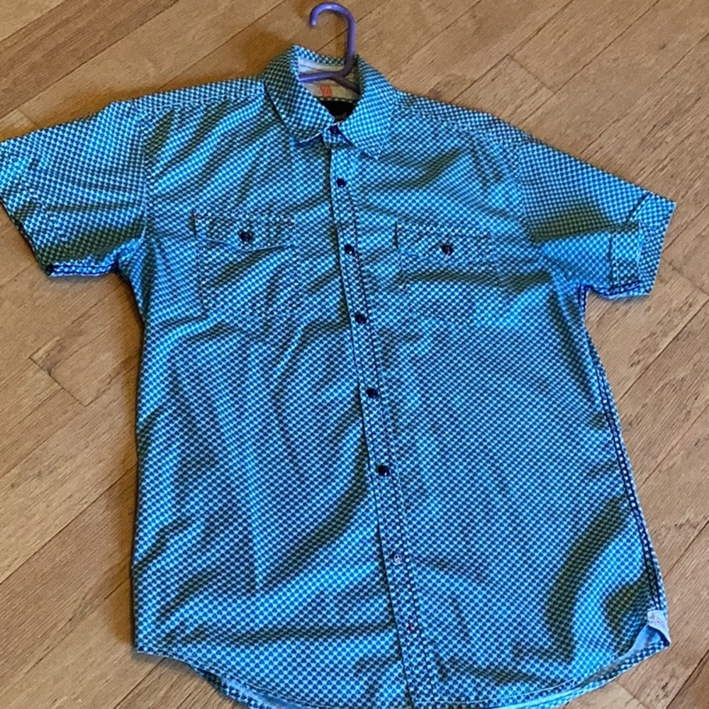 Tranquility Mayhem cottonpoly blend young men’s turquoise print but…